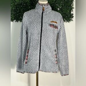 Simply Southern Soft Fleece Zip Up Plaid Patch Pocket Jacket Sweater Size Small